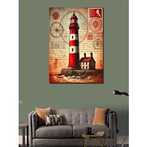 Kanvas Tablo Deniz Feneri Ve Harita Motifi 70x100 cm