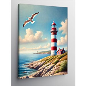 Kanvas Tablo Deniz Feneri Ve Mavi Gökyüzü 100x140 cm