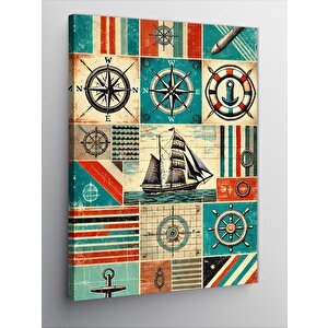 Kanvas Tablo Pusula Ve Deniz Temalı Tasarım 50x70 cm