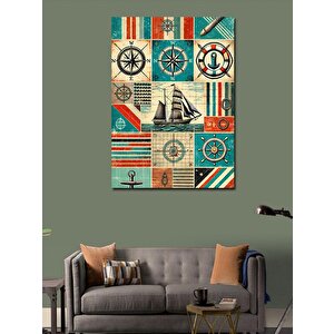 Kanvas Tablo Pusula Ve Deniz Temalı Tasarım 50x70 cm