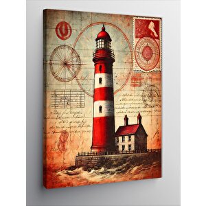 Kanvas Tablo Deniz Feneri Ve Harita Motifi 50x70 cm