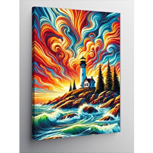 Kanvas Tablo Deniz Feneri Ve Soyut Dalgalanma 100x140 cm
