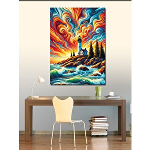 Kanvas Tablo Deniz Feneri Ve Soyut Dalgalanma 100x140 cm
