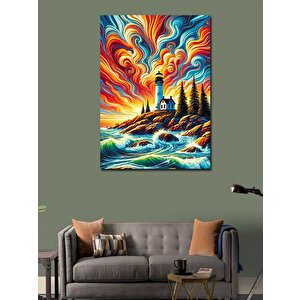 Kanvas Tablo Deniz Feneri Ve Soyut Dalgalanma 70x100 cm