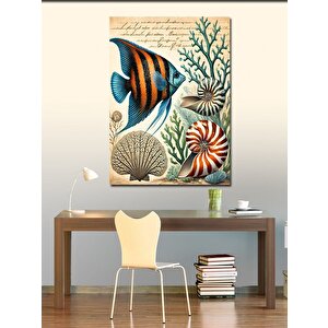 Kanvas Tablo Tropik Balıklar Ve Deniz Kabukları 100x140 cm