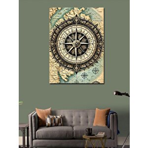 Kanvas Tablo Pusula Ve Antik Deniz Haritası 70x100 cm