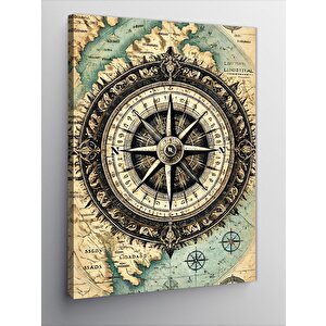 Kanvas Tablo Pusula Ve Antik Deniz Haritası 50x70 cm