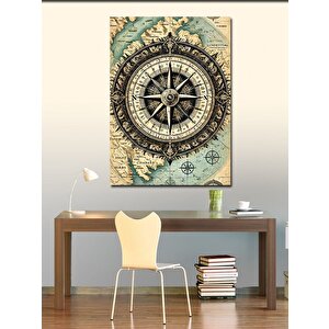 Kanvas Tablo Pusula Ve Antik Deniz Haritası 50x70 cm
