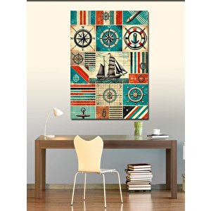 Kanvas Tablo Pusula Ve Deniz Temalı Tasarım 100x140 cm