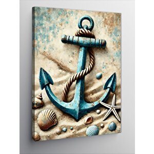 Kanvas Tablo Mavi Çapa Ve Deniz Kabukları 100x140 cm