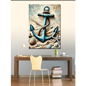 Kanvas Tablo Mavi Çapa Ve Deniz Kabukları 70x100 cm