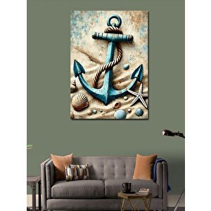 Kanvas Tablo Mavi Çapa Ve Deniz Kabukları 70x100 cm