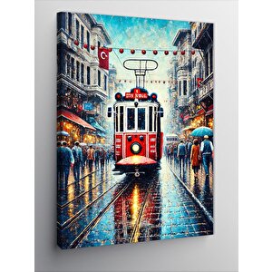 Kanvas Tablo Yağmurda Tramvay Yolu 100x140 cm