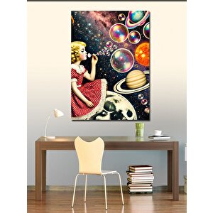 Kanvas Tablo Baloncukları Üfleyen Çocuk Ve Gezegenler 70x100 cm