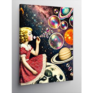 Kanvas Tablo Baloncukları Üfleyen Çocuk Ve Gezegenler 100x140 cm