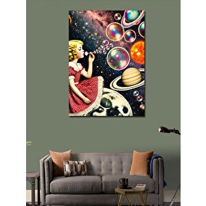 Kanvas Tablo Baloncukları Üfleyen Çocuk Ve Gezegenler 100x140 cm