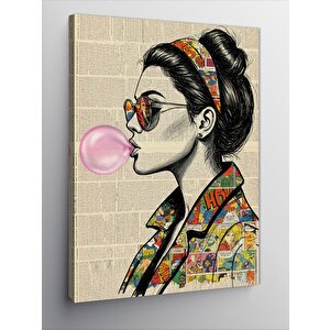 Kanvas Tablo Pembe Baloncuk Ve Gözlük 100x140 cm