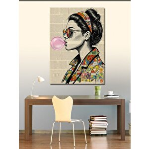 Kanvas Tablo Pembe Baloncuk Ve Gözlük 100x140 cm