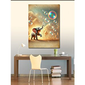 Kanvas Tablo Baloncuklarla Oynayan Fil 100x140 cm