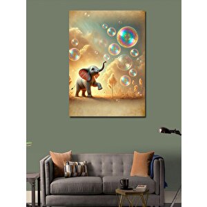 Kanvas Tablo Baloncuklarla Oynayan Fil 100x140 cm