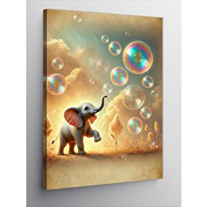 Kanvas Tablo Baloncuklarla Oynayan Fil 70x100 cm