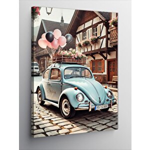 Kanvas Tablo Balonlarla Süslenmiş Mavi Vosvos 100x140 cm