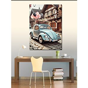 Kanvas Tablo Balonlarla Süslenmiş Mavi Vosvos 100x140 cm