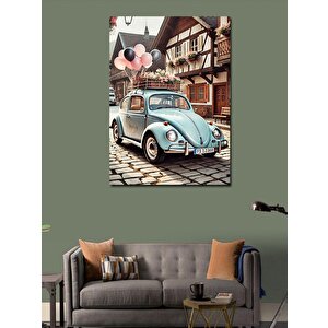 Kanvas Tablo Balonlarla Süslenmiş Mavi Vosvos 100x140 cm