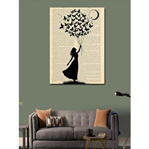 Kanvas Tablo Balonlar Ve Kuşlarla Siluet 100x140 cm