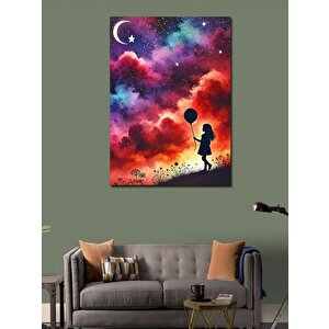 Kanvas Tablo Yıldızlı Gece Ve Balonlu Çocuk 70x100 cm