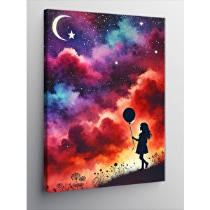 Kanvas Tablo Yıldızlı Gece Ve Balonlu Çocuk 50x70 cm