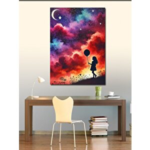 Kanvas Tablo Yıldızlı Gece Ve Balonlu Çocuk 50x70 cm