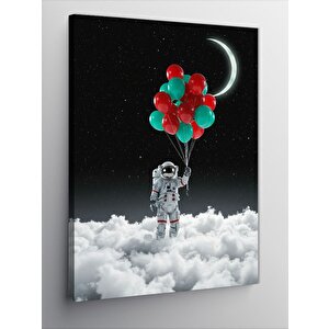 Kanvas Tablo Balonlarla Astronot Ve Ay 50x70 cm