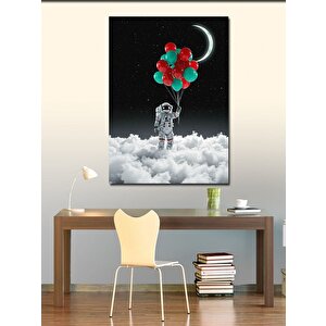 Kanvas Tablo Balonlarla Astronot Ve Ay 50x70 cm