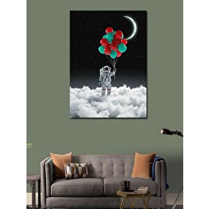 Kanvas Tablo Balonlarla Astronot Ve Ay 50x70 cm