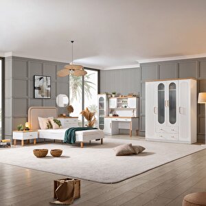 Vita Bohem Genç Odası - 4 Kapaklı Dolap, Karyola, komodin, Çalışma Masası, şifonyer, Kitaplık