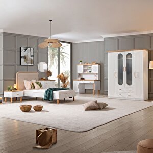 Vita Bohem Genç Odası - 4 Kapaklı Dolap, Karyola, komodin, Çalışma Masası, Şifonyer