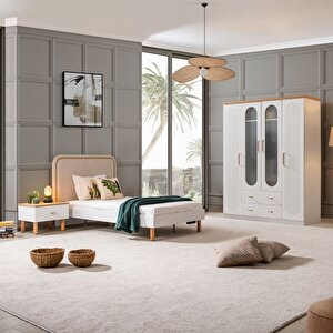 Vita Bohem Genç Odası - 4 Kapaklı Dolap, Karyola, Komodin