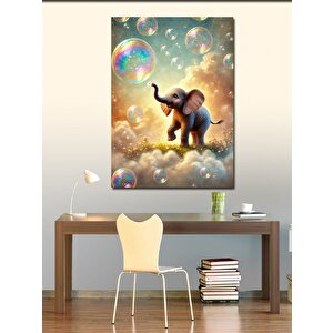 Kanvas Tablo Baloncuklarla Oynayan Fil 100x140 cm