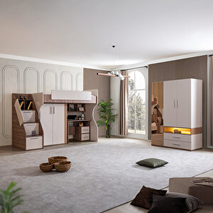 Ranza, Milano Genç Odası Takımı Dolaplı Çalışma Masalı Modern Ranza + Üç Kapaklı Modern Dolap