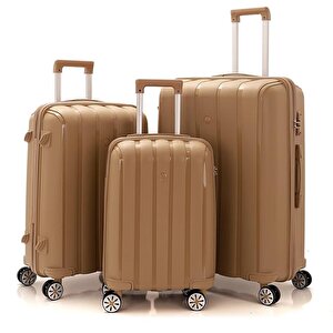 3lü Set Kırılmaz Silikon Seyahat Valizi Bavulu V305 Şampanya