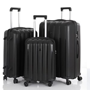3lü Set Kırılmaz Silikon Seyahat Valizi Bavulu V305 Siyah