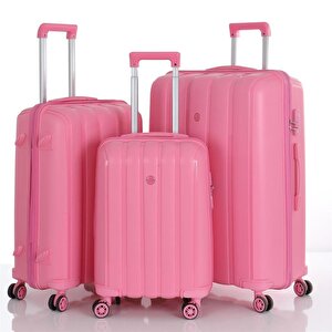 3lü Set Kırılmaz Silikon Seyahat Valizi Bavulu V305 Pembe