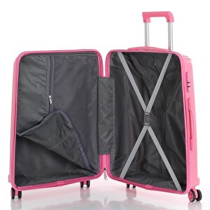 3lü Set Kırılmaz Silikon Seyahat Valizi Bavulu V305 Pembe
