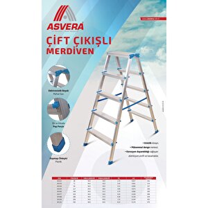 Elmas Serisi - 4+4 Alüminyum Çift Çıkışlı Merdiven - 4 Basamaklı Ev, Bahçe Ve İş Yeri Kullanımına Uygun