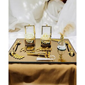 Cherish Gold Aynalı Nişan Tepsisi Ve Söz Tepsisi Beyaz