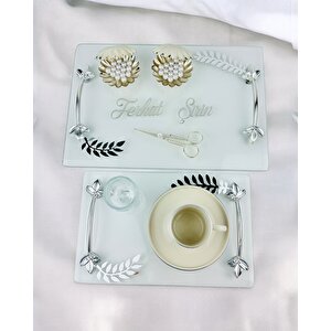 Admire Şeffaf Nişan Tepsisi Ve Damat Kahve Fincan Tepsisi Krem