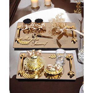 Harmony Gold Söz Nişan Tepsisi Ve Damat Kahve Fincan Tepsisi Gold