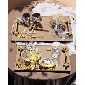 Harmony Gold Söz Nişan Tepsisi Ve Damat Kahve Fincan Tepsisi Gri