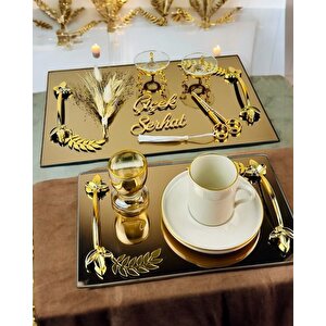 Cherish Gold Aynalı Nişan Tepsisi Ve Söz Tepsisi Mavi